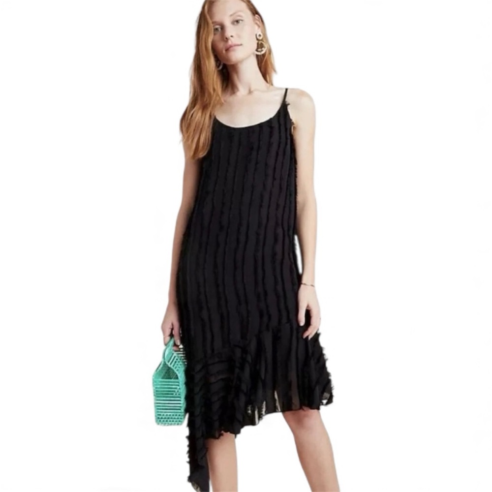 Anthropologie Eri + Ali Fringed Slip Dress in Black, Size Petite Medium